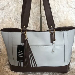 WILSONS LEATHER GREY BROWN TOTE w/Laptop SleeveNWT